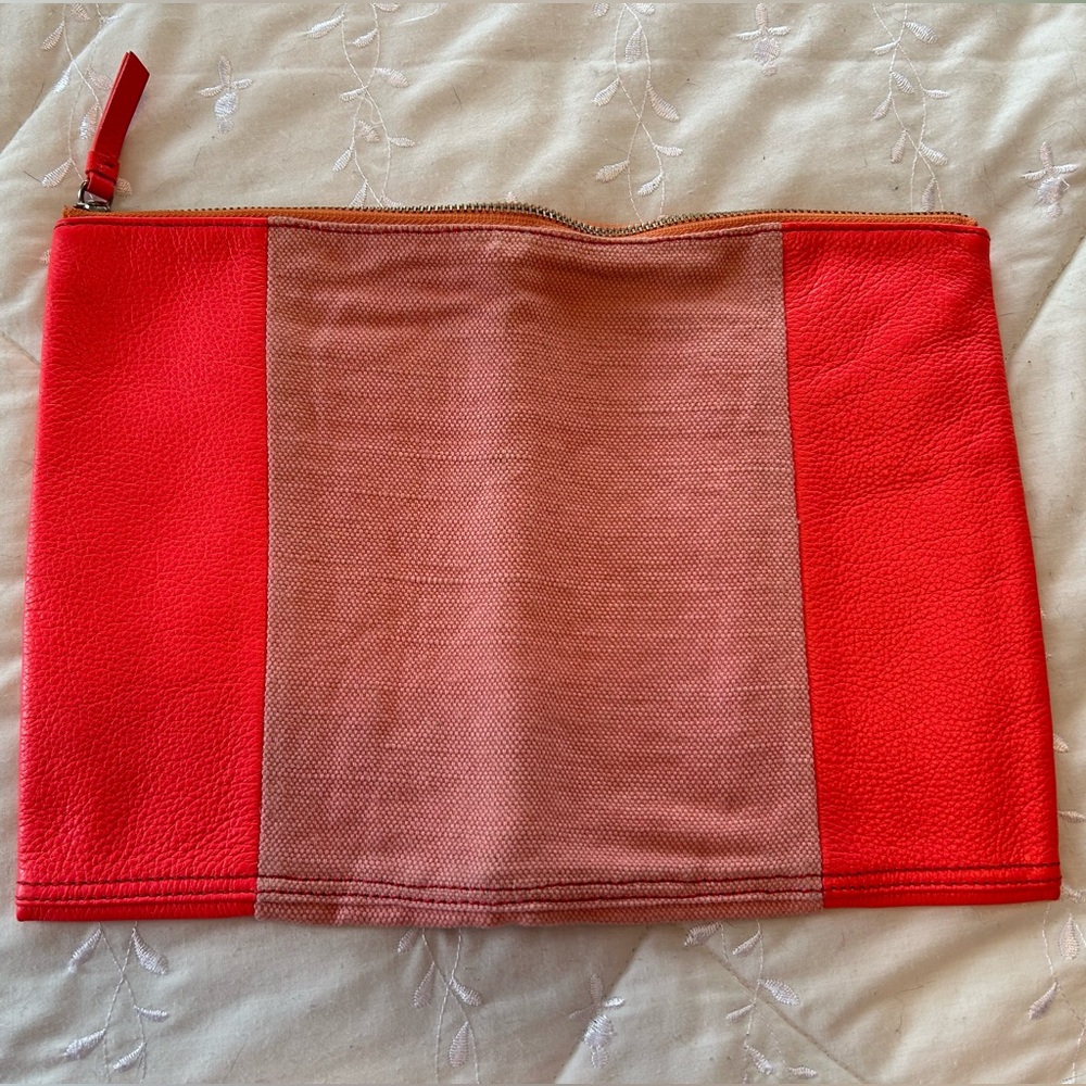 Gap Bright Pink Leather and Canvas Colorblock Clutch